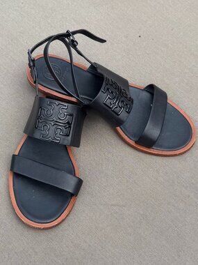 TORY BURCH Black Melinda Powder Coated Sandal